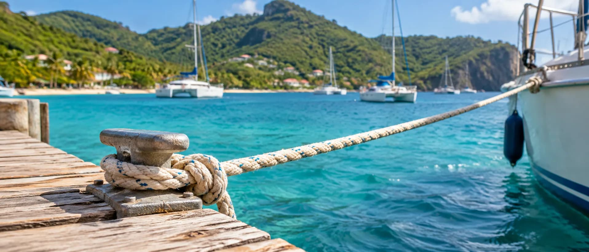 Un cordage sur un ponton devant la mer